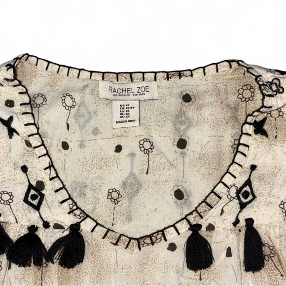 Rachel Zoe Cream Blouse with Black Embroidery & Tassels! - Picture 7 of 7